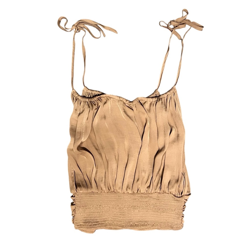 Free People Cinched Tan Button Tie Strap Camisole Size XS - Picture 4 of 5